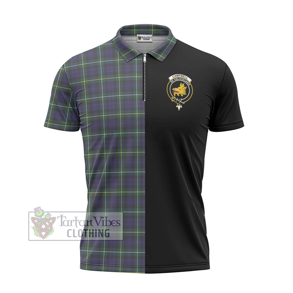 Campbell Argyll Modern Tartan Zipper Polo Shirt with Family Crest and Half Of Me Style - Tartanvibesclothing Shop