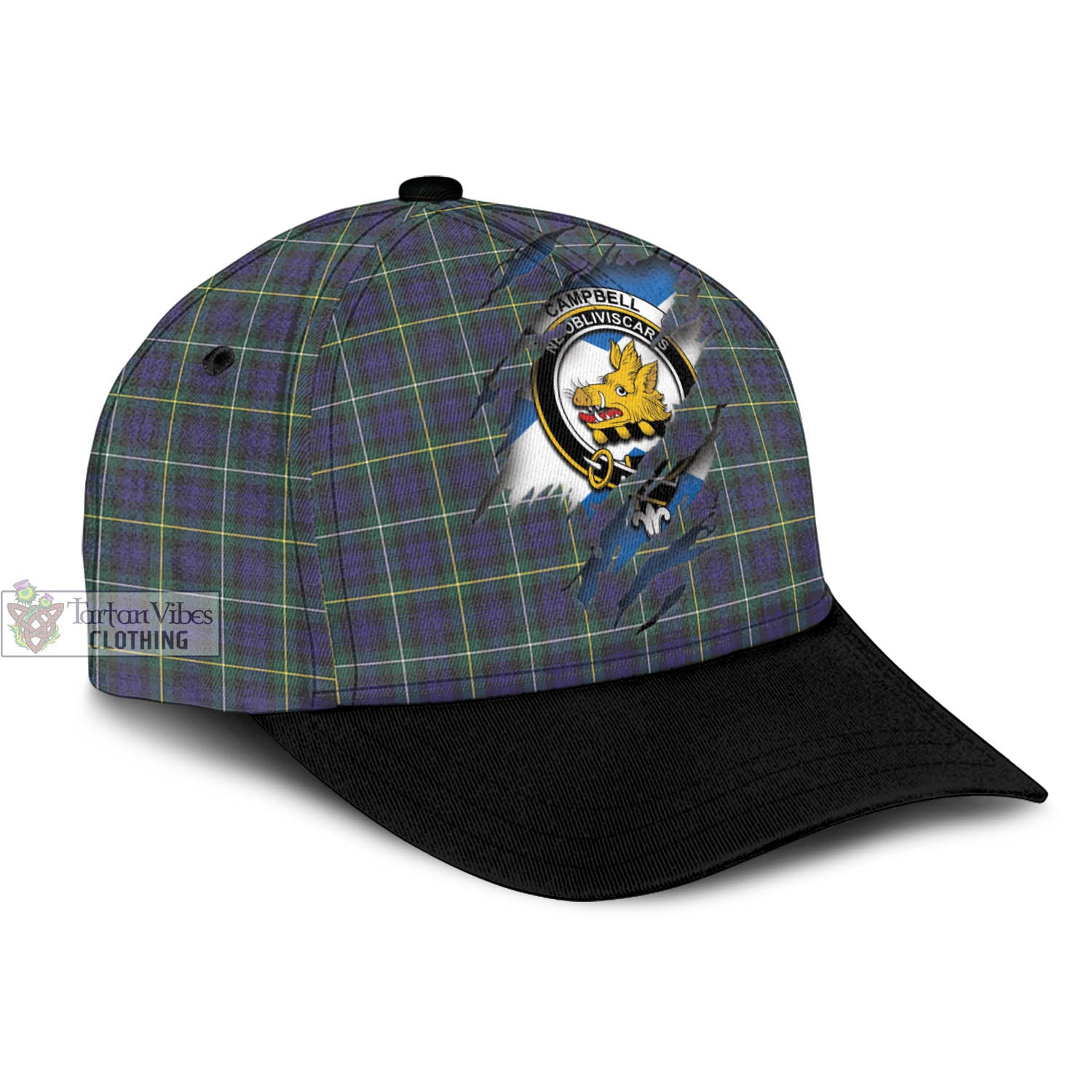 Tartan Vibes Clothing Campbell Argyll Modern Tartan Classic Cap with Family Crest In Me Style