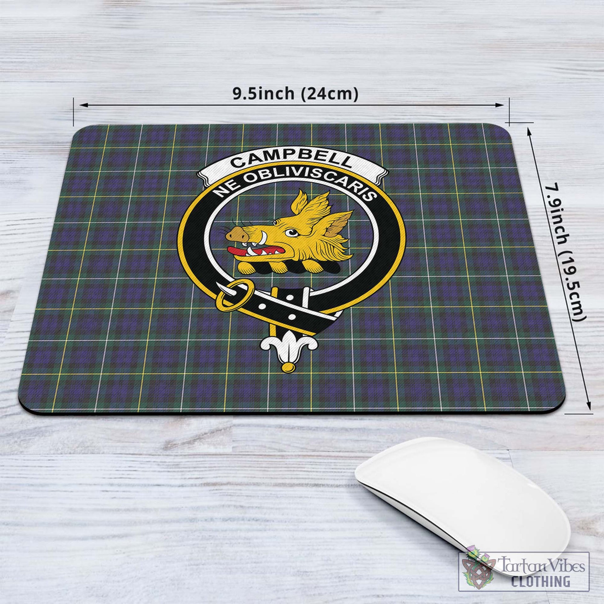 Tartan Vibes Clothing Campbell Argyll Modern Tartan Mouse Pad with Family Crest