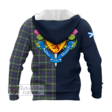 Campbell Argyll Modern Tartan Knitted Hoodie Alba with Scottish Lion Royal Arm Half Style