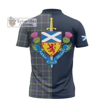 Campbell Argyll Modern Tartan Zipper Polo Shirt Alba with Scottish Lion Royal Arm Half Style