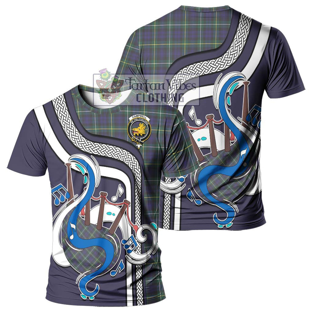 Campbell Argyll Modern Tartan T-Shirt with Epic Bagpipe Style - Tartanvibesclothing Shop