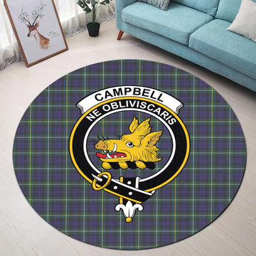 Campbell Argyll Modern Tartan Round Rug with Family Crest