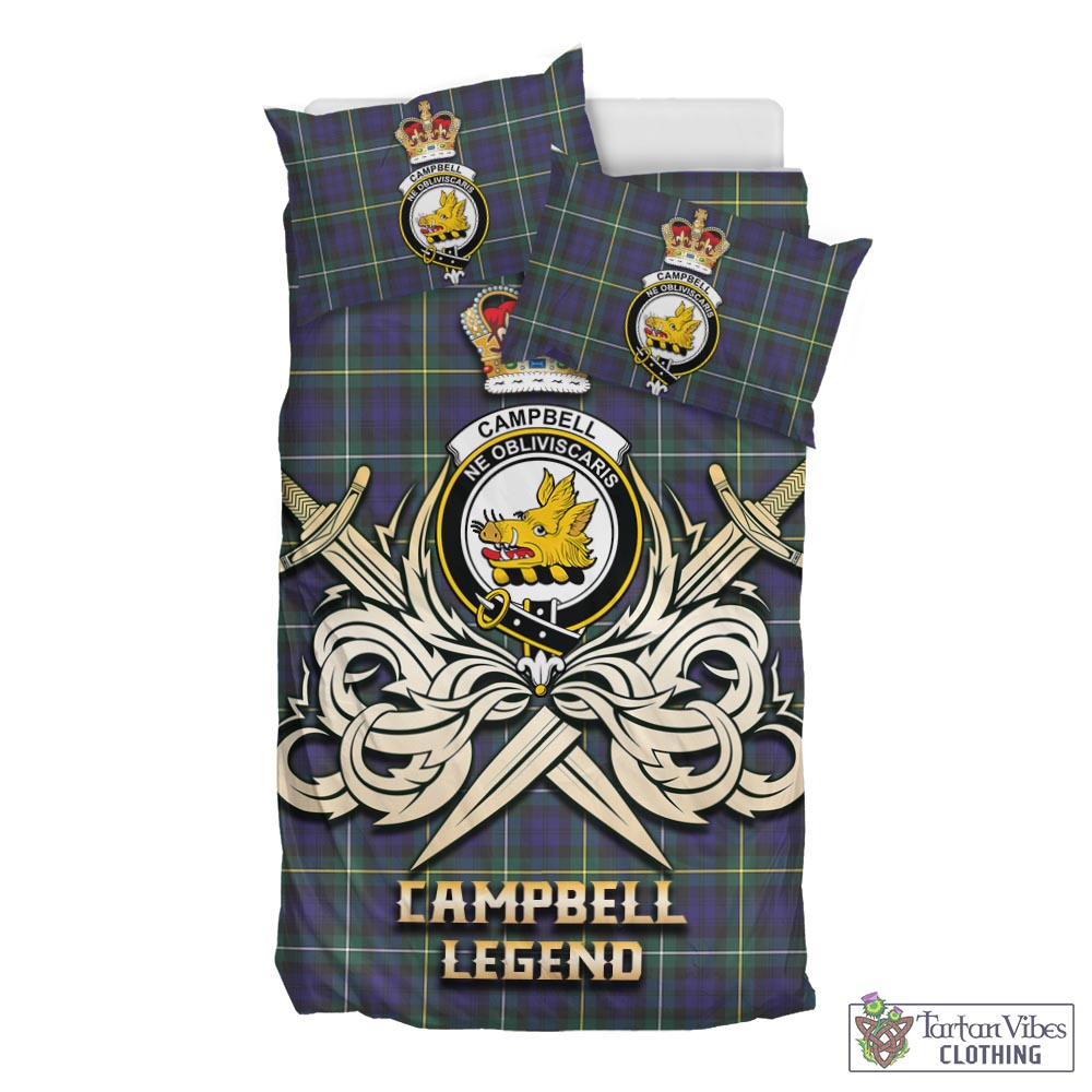 Tartan Vibes Clothing Campbell Argyll Modern Tartan Bedding Set with Clan Crest and the Golden Sword of Courageous Legacy