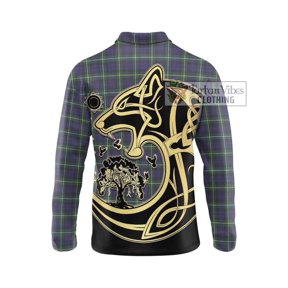 Campbell Argyll Modern Tartan Long Sleeve Polo Shirt with Family Crest Celtic Wolf Style - Tartanvibesclothing Shop