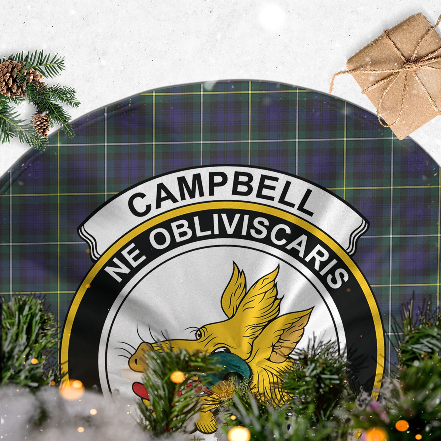 Campbell Argyll Modern Tartan Christmas Tree Skirt with Family Crest - Tartanvibesclothing