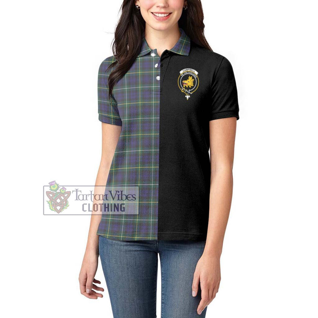 Campbell Argyll Modern Tartan Women's Polo Shirt with Family Crest and Half Of Me Style - Tartanvibesclothing Shop