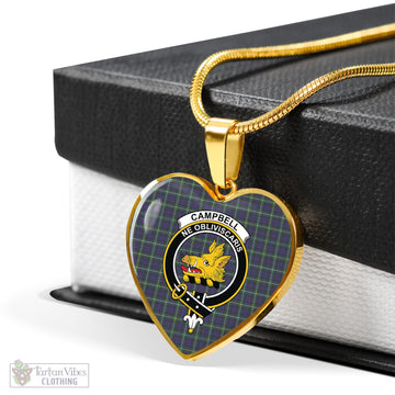 Campbell Argyll Modern Tartan Heart Necklace with Family Crest