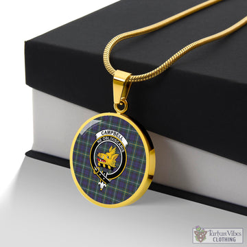 Campbell Argyll Modern Tartan Circle Necklace with Family Crest