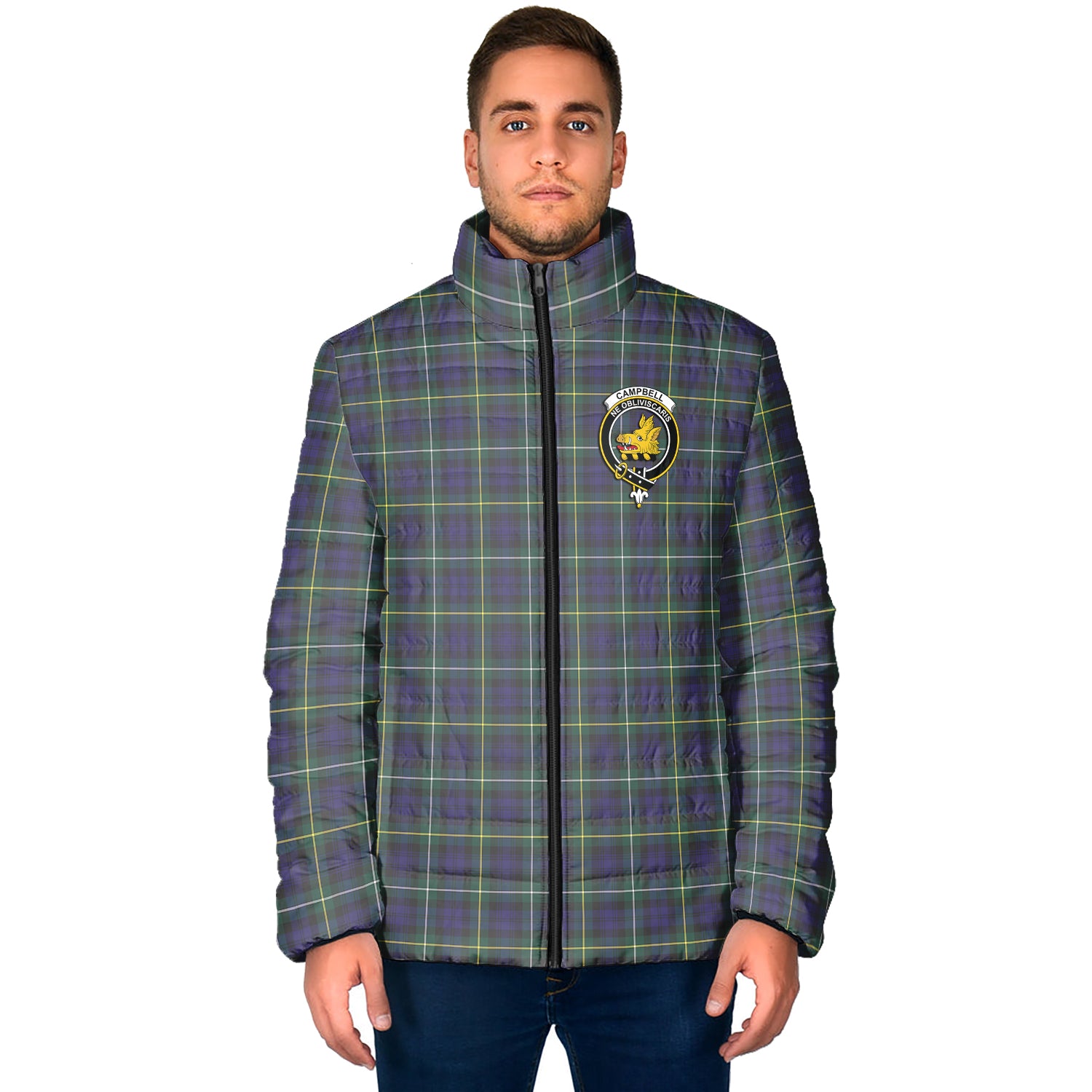 Campbell Argyll Modern Tartan Padded Jacket with Family Crest - Tartan Vibes Clothing