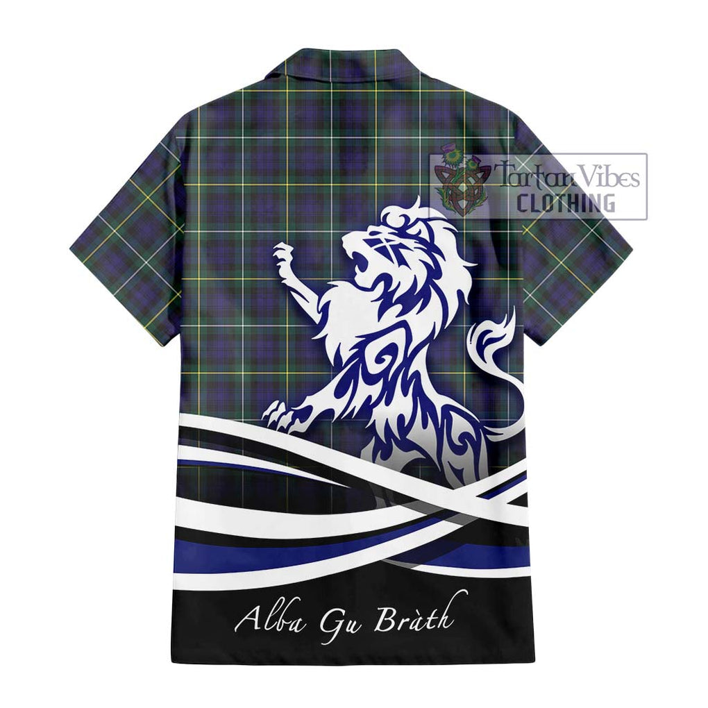 Campbell Argyll Modern Tartan Short Sleeve Button Shirt with Alba Gu Brath Regal Lion Emblem - Tartanvibesclothing Shop