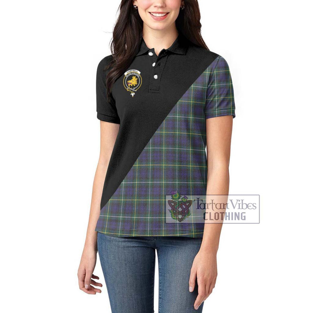 Campbell Argyll Modern Tartan Women's Polo Shirt with Family Crest and Military Logo Style - Tartanvibesclothing Shop