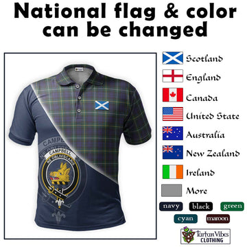 Campbell Argyll Modern Tartan Polo Shirt with Personalised National Flag and Family Crest Half Style