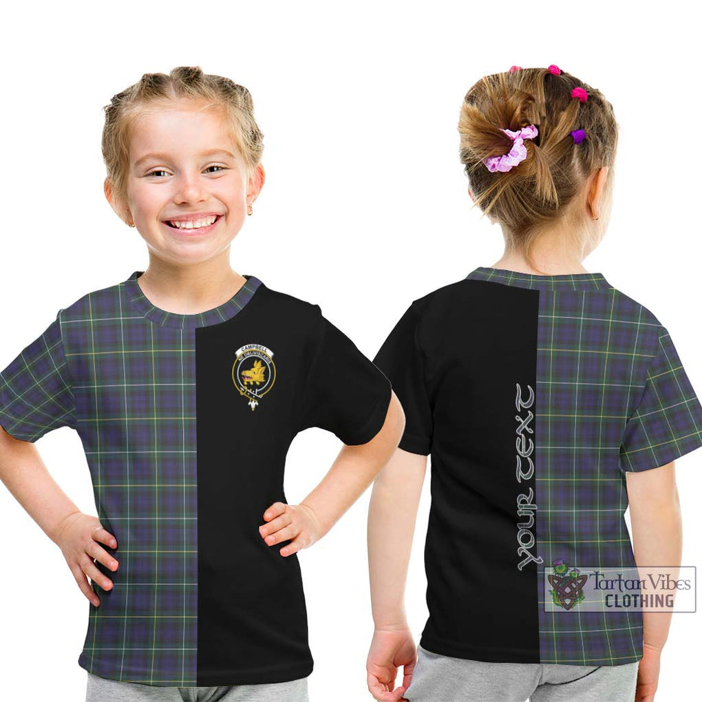 Campbell Argyll Modern Tartan Kid T-Shirt with Family Crest and Half Of Me Style - Tartanvibesclothing Shop