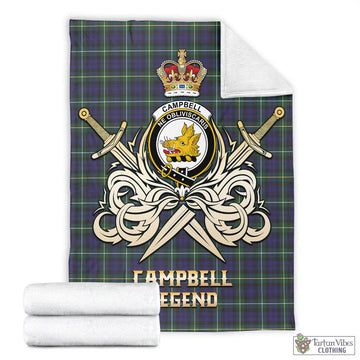 Campbell Argyll Modern Tartan Blanket with Clan Crest and the Golden Sword of Courageous Legacy