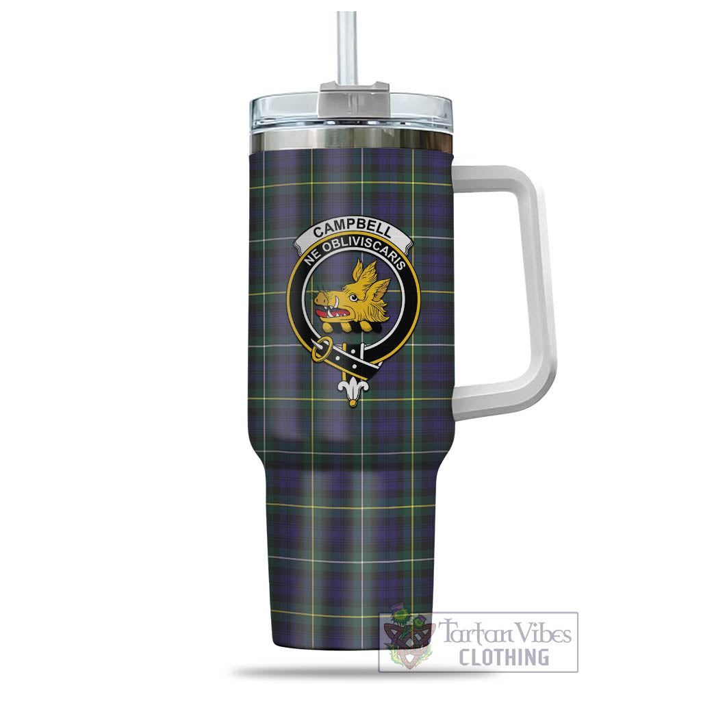 Tartan Vibes Clothing Campbell Argyll Modern Tartan and Family Crest Tumbler with Handle