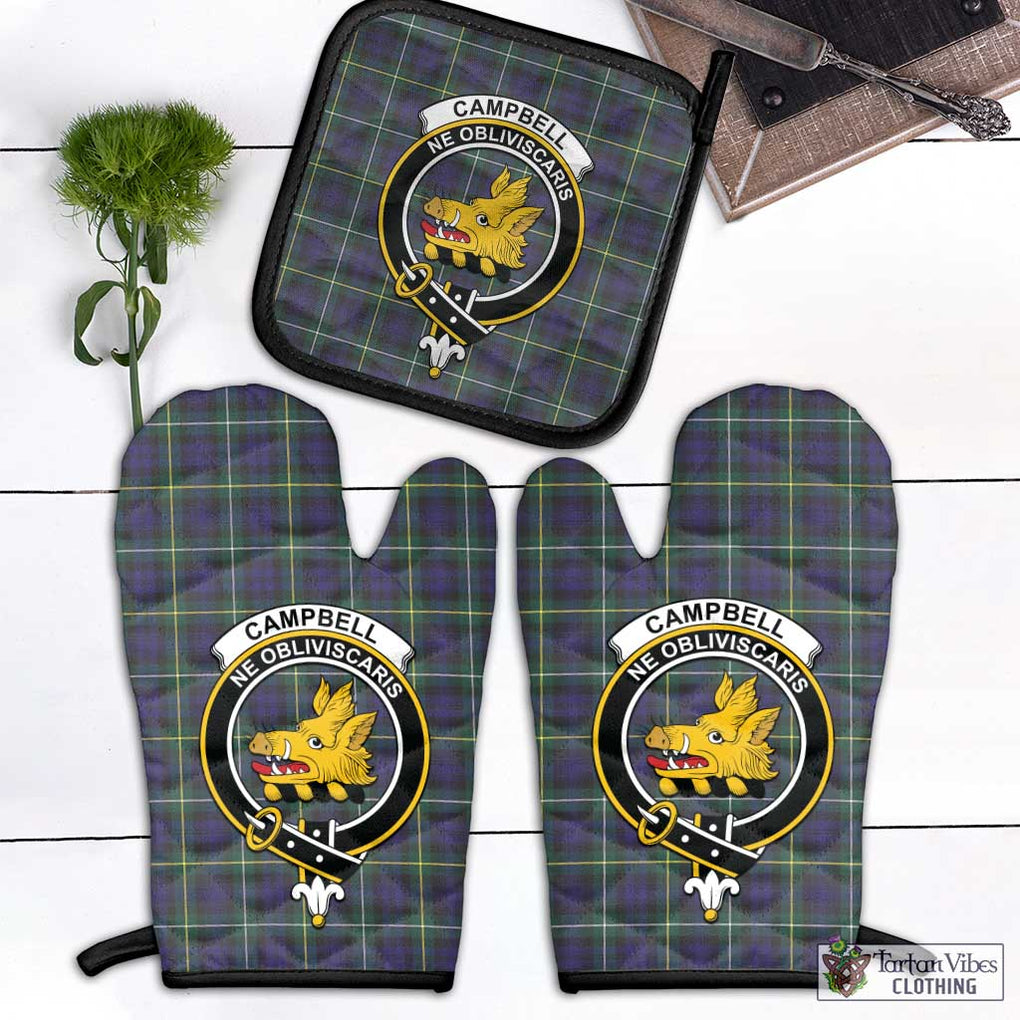 Campbell Argyll Modern Tartan Combo Oven Mitt & Pot-Holder with Family Crest Combo 1 Oven Mitt & 1 Pot-Holder Black - Tartan Vibes Clothing