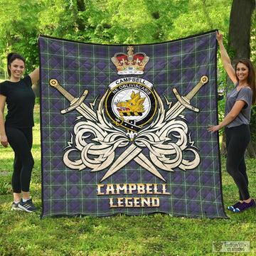 Campbell Argyll Modern Tartan Quilt with Clan Crest and the Golden Sword of Courageous Legacy