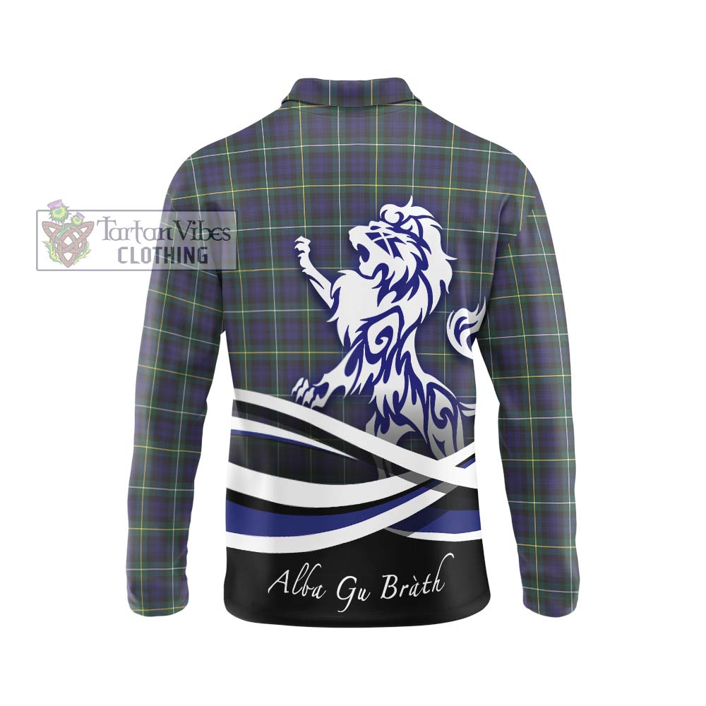 Campbell Argyll Modern Tartan Long Sleeve Polo Shirt with Alba Gu Brath Regal Lion Emblem - Tartanvibesclothing Shop