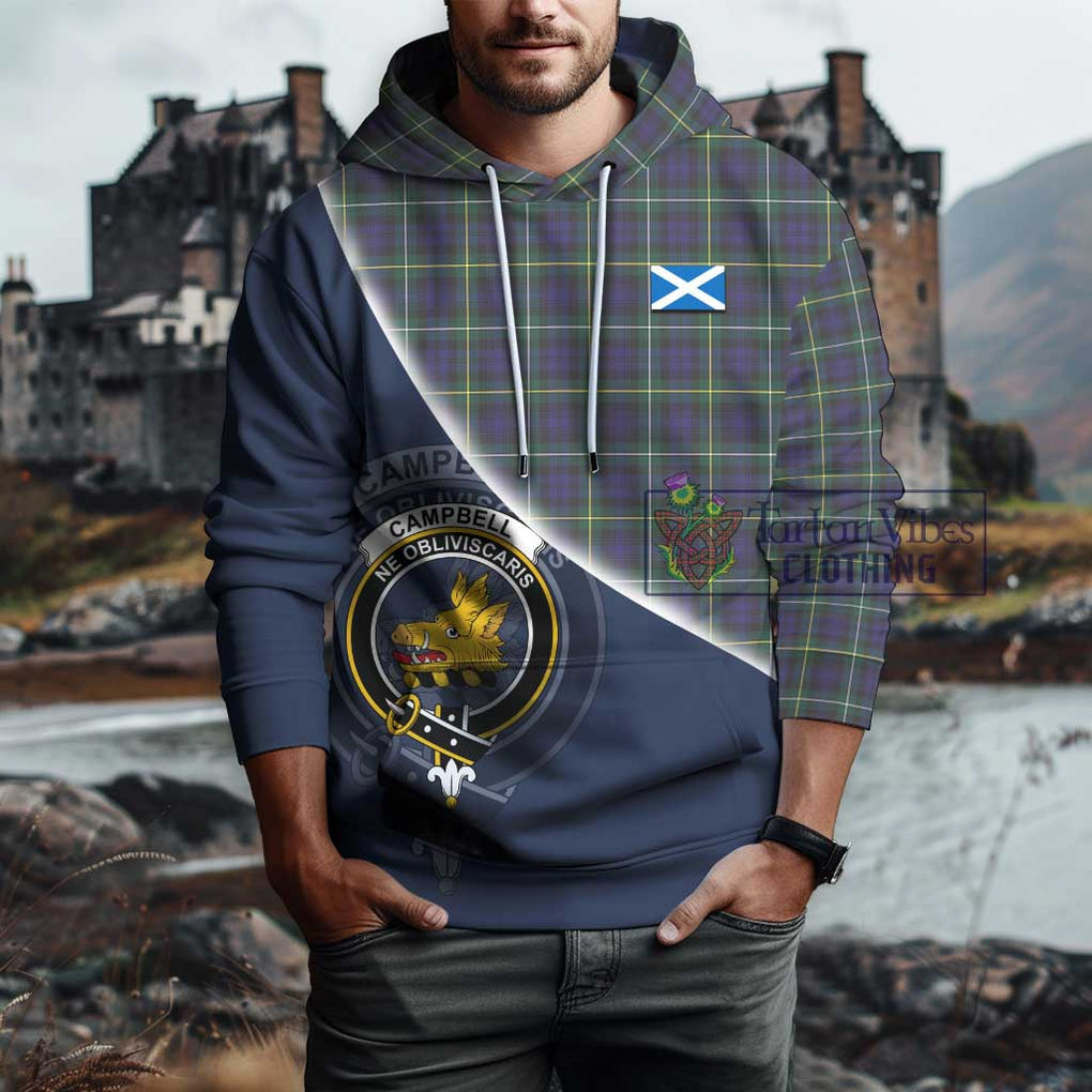 Campbell Argyll Modern Tartan Hoodie with Personalised National Flag and Family Crest Half Style - Tartanvibesclothing Shop