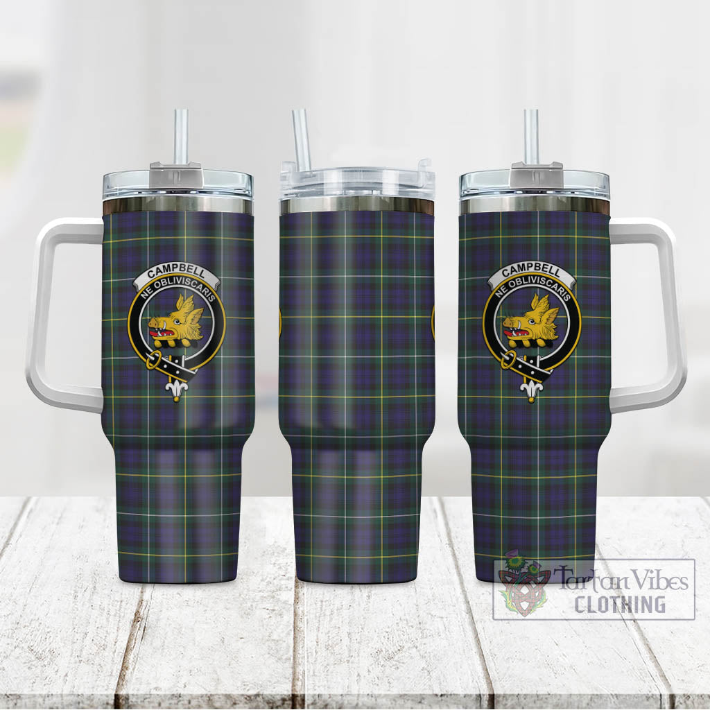 Tartan Vibes Clothing Campbell Argyll Modern Tartan and Family Crest Tumbler with Handle