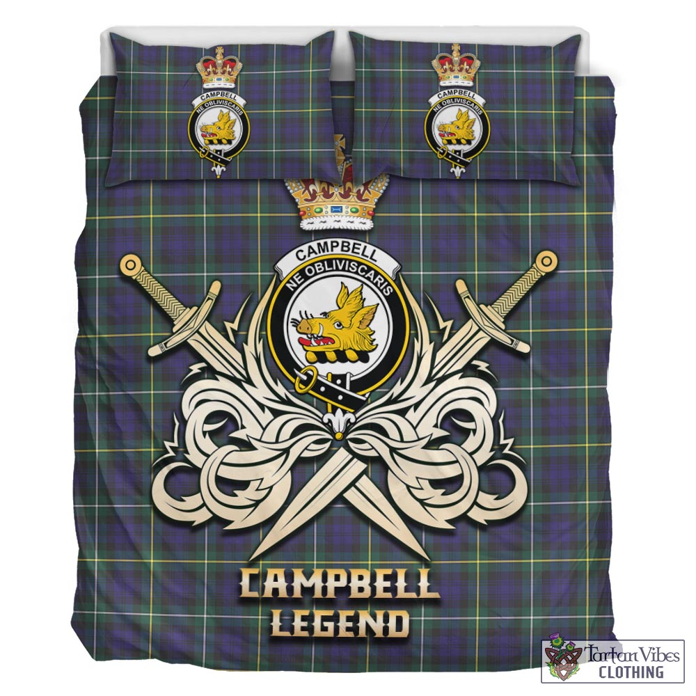 Tartan Vibes Clothing Campbell Argyll Modern Tartan Bedding Set with Clan Crest and the Golden Sword of Courageous Legacy