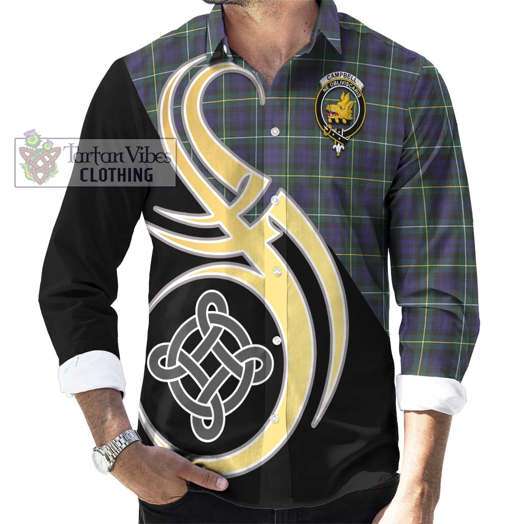 Campbell Argyll Modern Tartan Long Sleeve Button Shirt with Family Crest and Celtic Symbol Style - Tartan Vibes Clothing