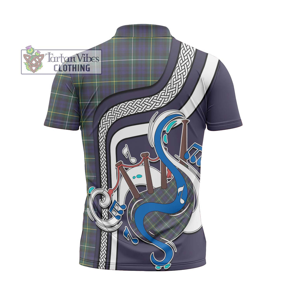 Campbell Argyll Modern Tartan Zipper Polo Shirt with Epic Bagpipe Style - Tartanvibesclothing Shop