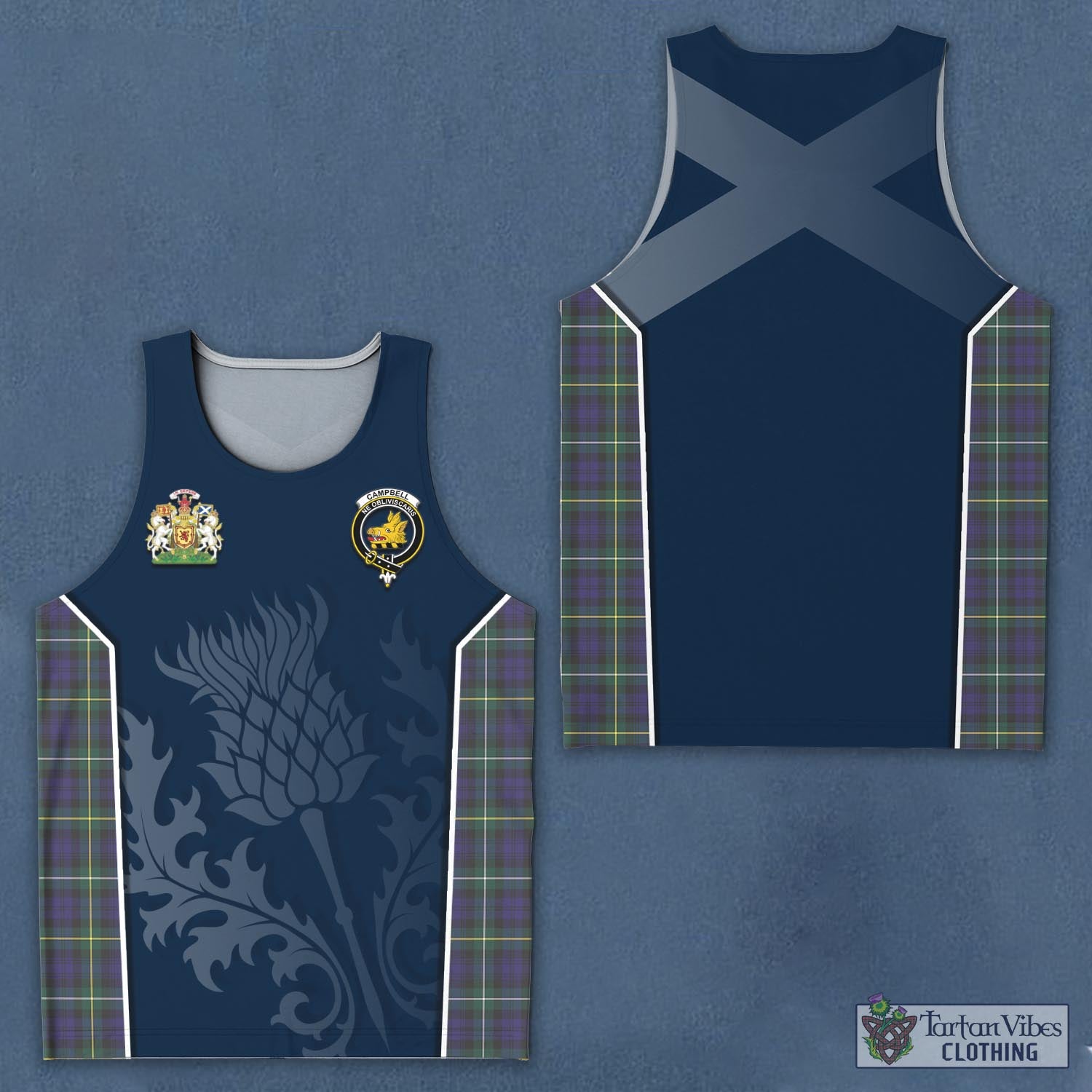 Tartan Vibes Clothing Campbell Argyll Modern Tartan Men's Tanks Top with Family Crest and Scottish Thistle Vibes Sport Style