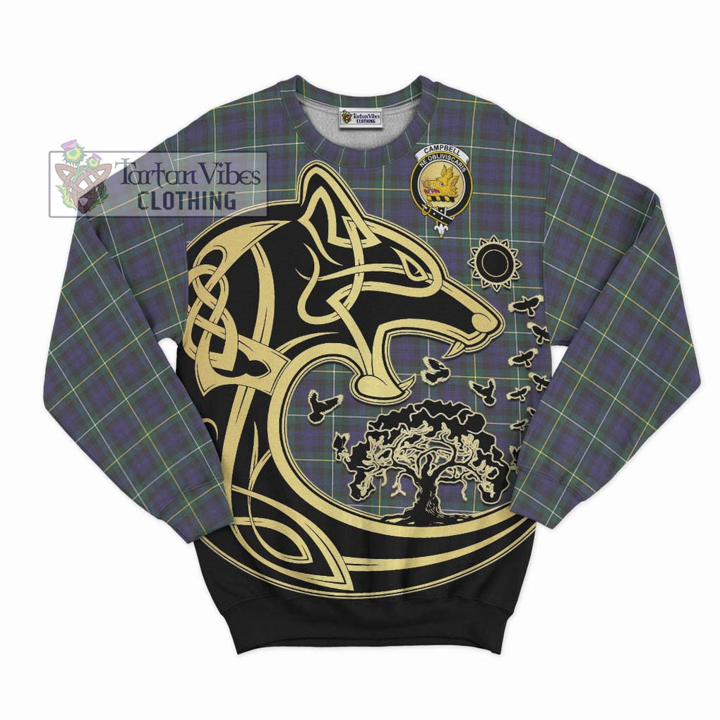 Campbell Argyll Modern Tartan Sweatshirt with Family Crest Celtic Wolf Style - Tartan Vibes Clothing