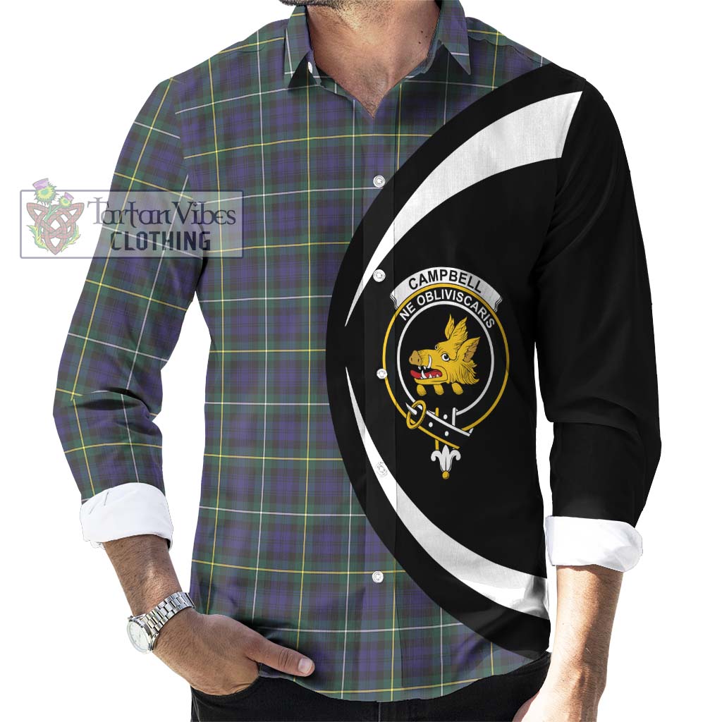 Campbell Argyll Modern Tartan Long Sleeve Button Up with Family Crest Circle Style - Tartan Vibes Clothing