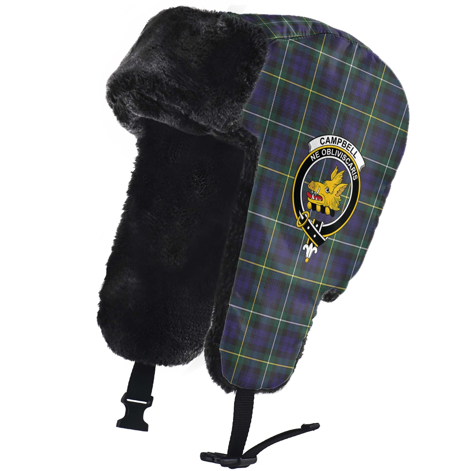 Campbell Argyll Modern Tartan Winter Trapper Hat with Family Crest - Tartanvibesclothing