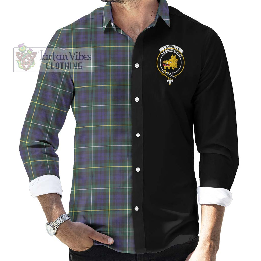 Campbell Argyll Modern Tartan Long Sleeve Button Shirt with Family Crest and Half Of Me Style - Tartanvibesclothing Shop