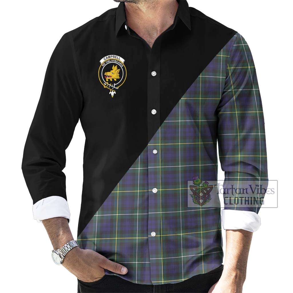 Tartan Vibes Clothing Campbell Argyll Modern Tartan Long Sleeve Button Shirt with Family Crest and Military Logo Style