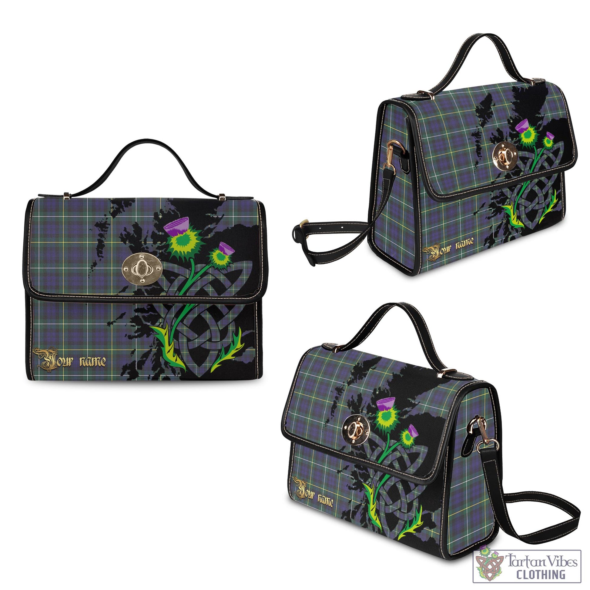 Tartan Vibes Clothing Campbell Argyll Modern Tartan Waterproof Canvas Bag with Scotland Map and Thistle Celtic Accents