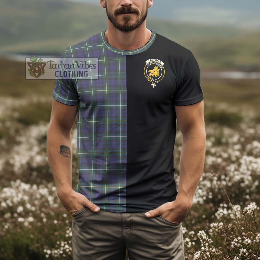 Campbell Argyll Modern Tartan T-Shirt with Family Crest and Half Of Me Style - Tartanvibesclothing Shop