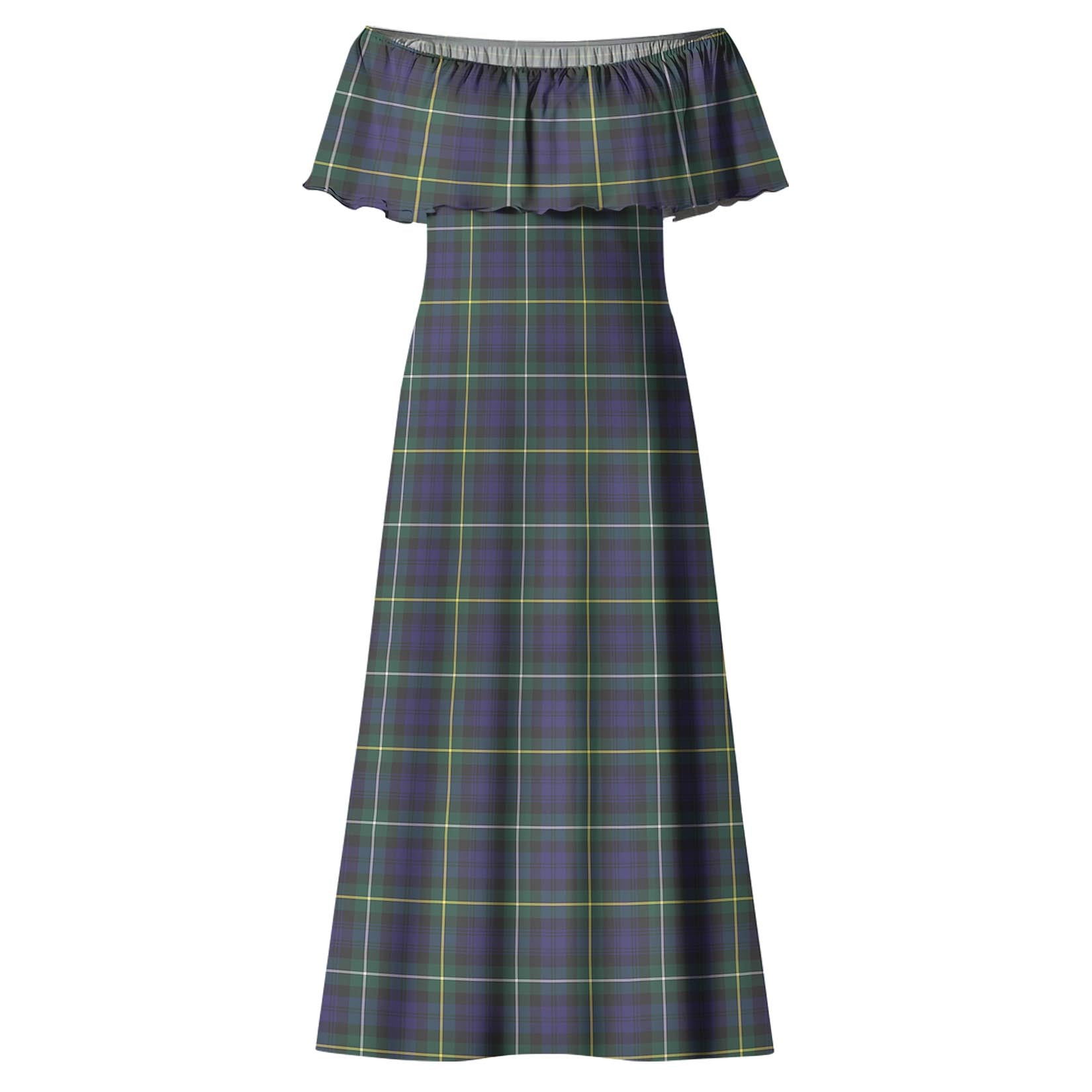 Campbell Argyll Modern Tartan Off Shoulder Long Dress - Tartanvibesclothing