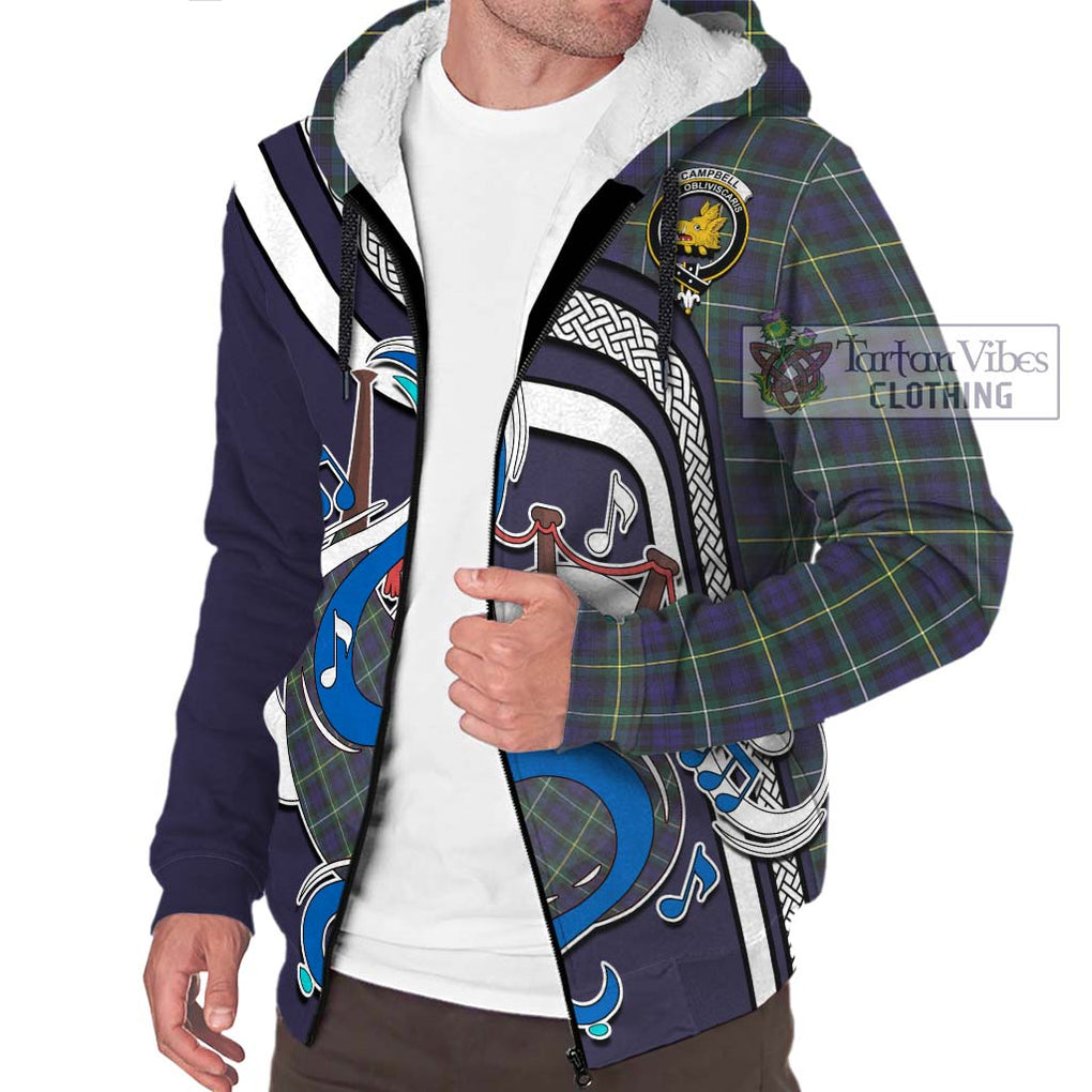 Campbell Argyll Modern Tartan Sherpa Hoodie with Epic Bagpipe Style Unisex - Tartanvibesclothing Shop