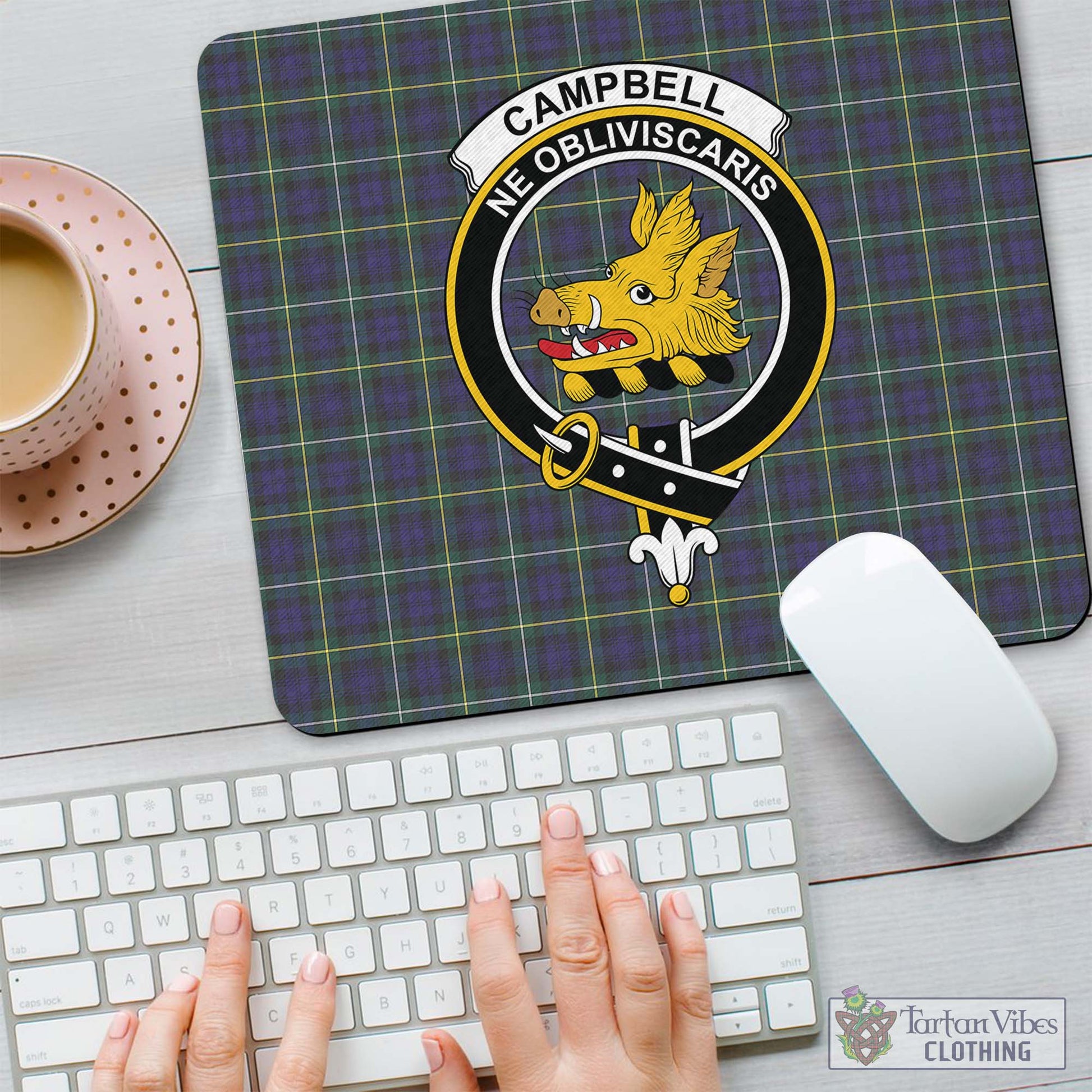 Tartan Vibes Clothing Campbell Argyll Modern Tartan Mouse Pad with Family Crest