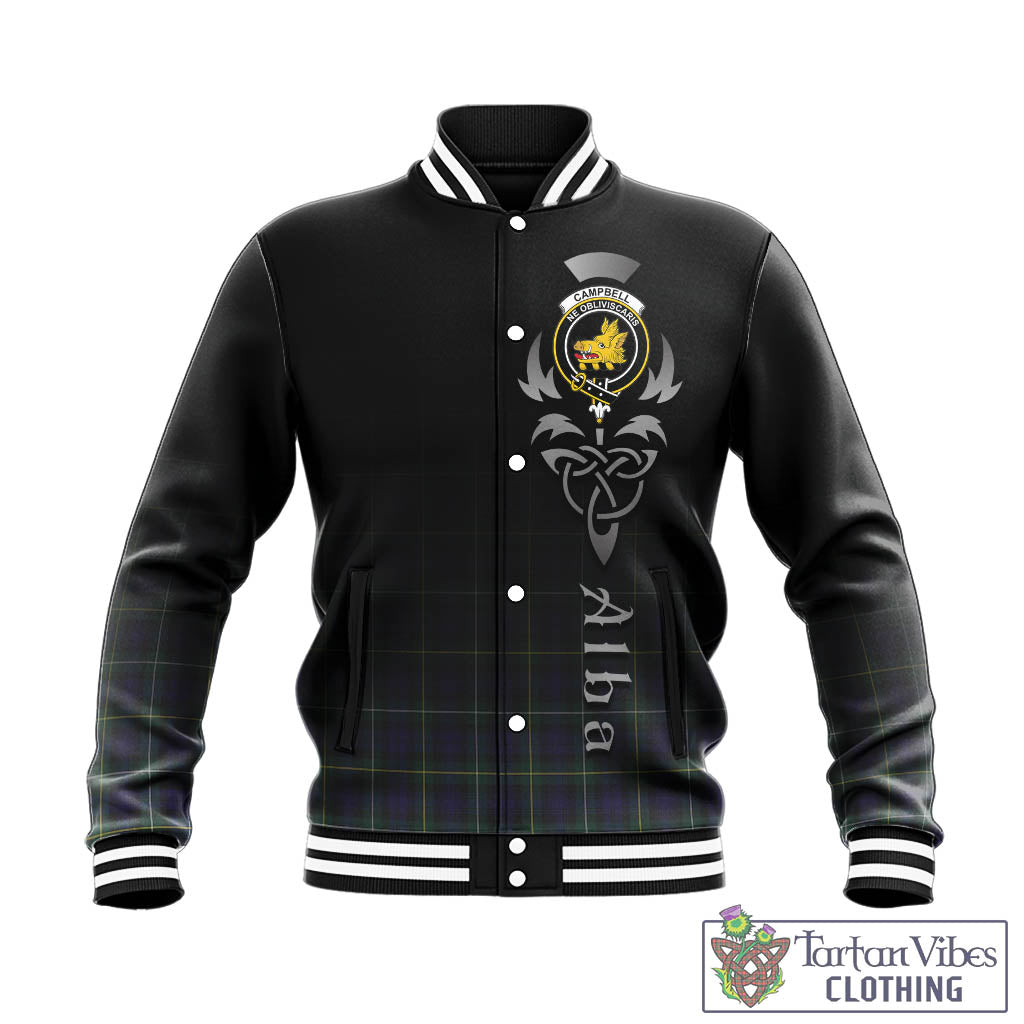 Tartan Vibes Clothing Campbell Argyll Modern Tartan Baseball Jacket Featuring Alba Gu Brath Family Crest Celtic Inspired