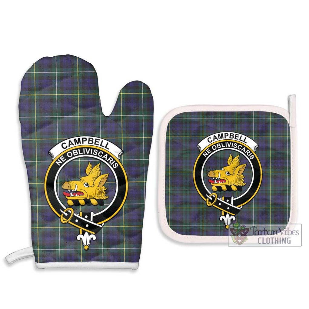 Campbell Argyll Modern Tartan Combo Oven Mitt & Pot-Holder with Family Crest Combo 1 Oven Mitt & 2 Pot-Holder White - Tartan Vibes Clothing