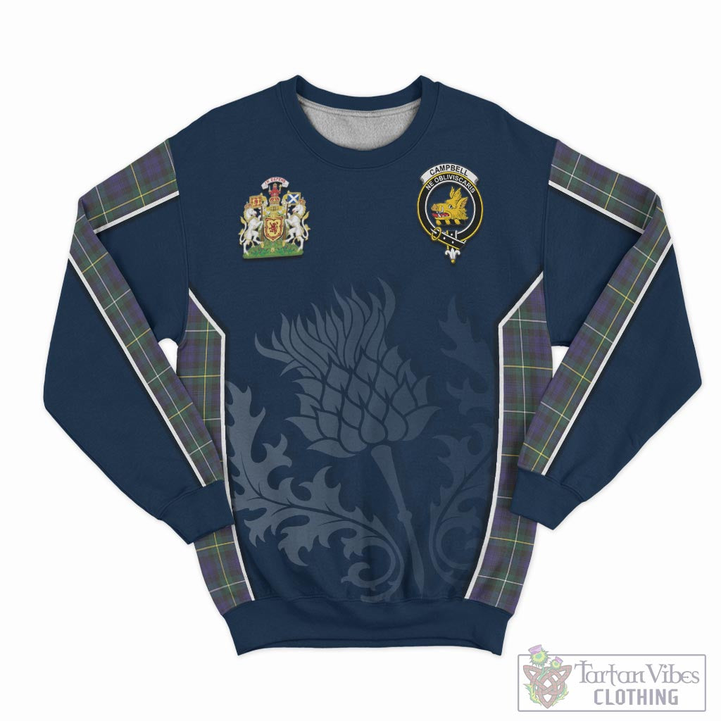 Tartan Vibes Clothing Campbell Argyll Modern Tartan Sweatshirt with Family Crest and Scottish Thistle Vibes Sport Style