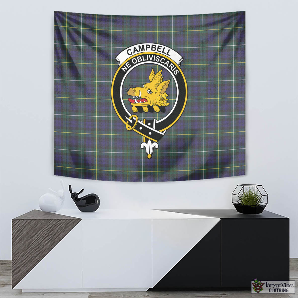 Tartan Vibes Clothing Campbell Argyll Modern Tartan Tapestry Wall Hanging and Home Decor for Room with Family Crest