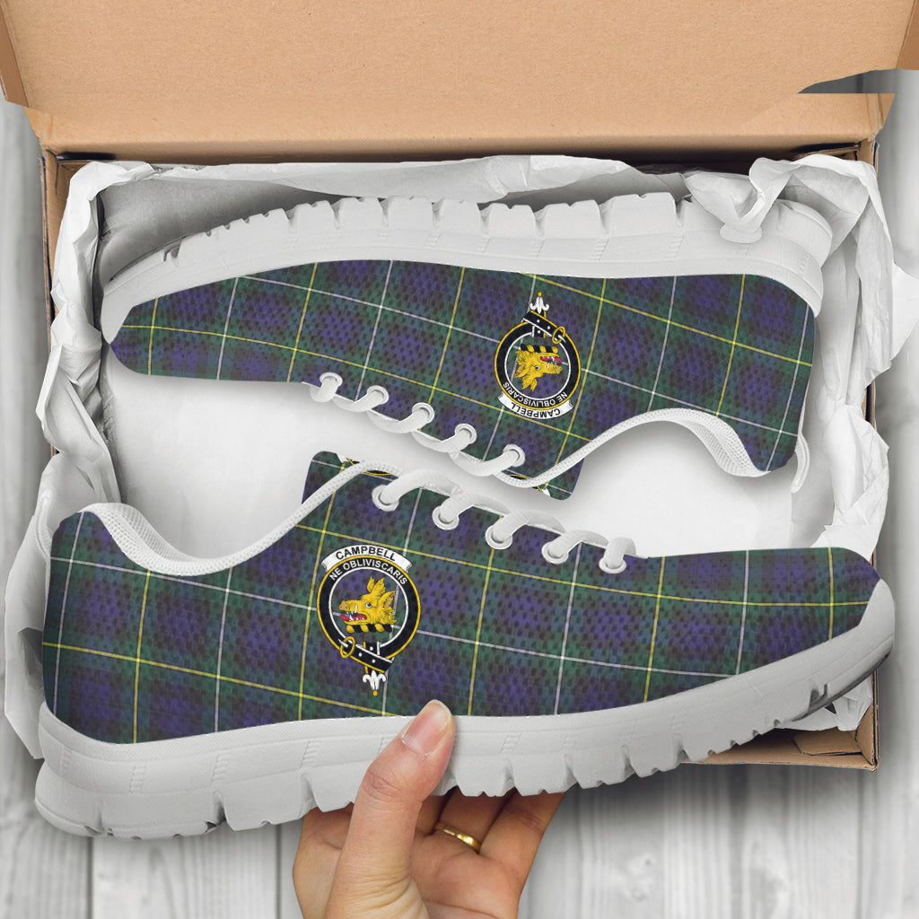 Campbell Argyll Modern Tartan Sneakers with Family Crest - Tartan Vibes Clothing