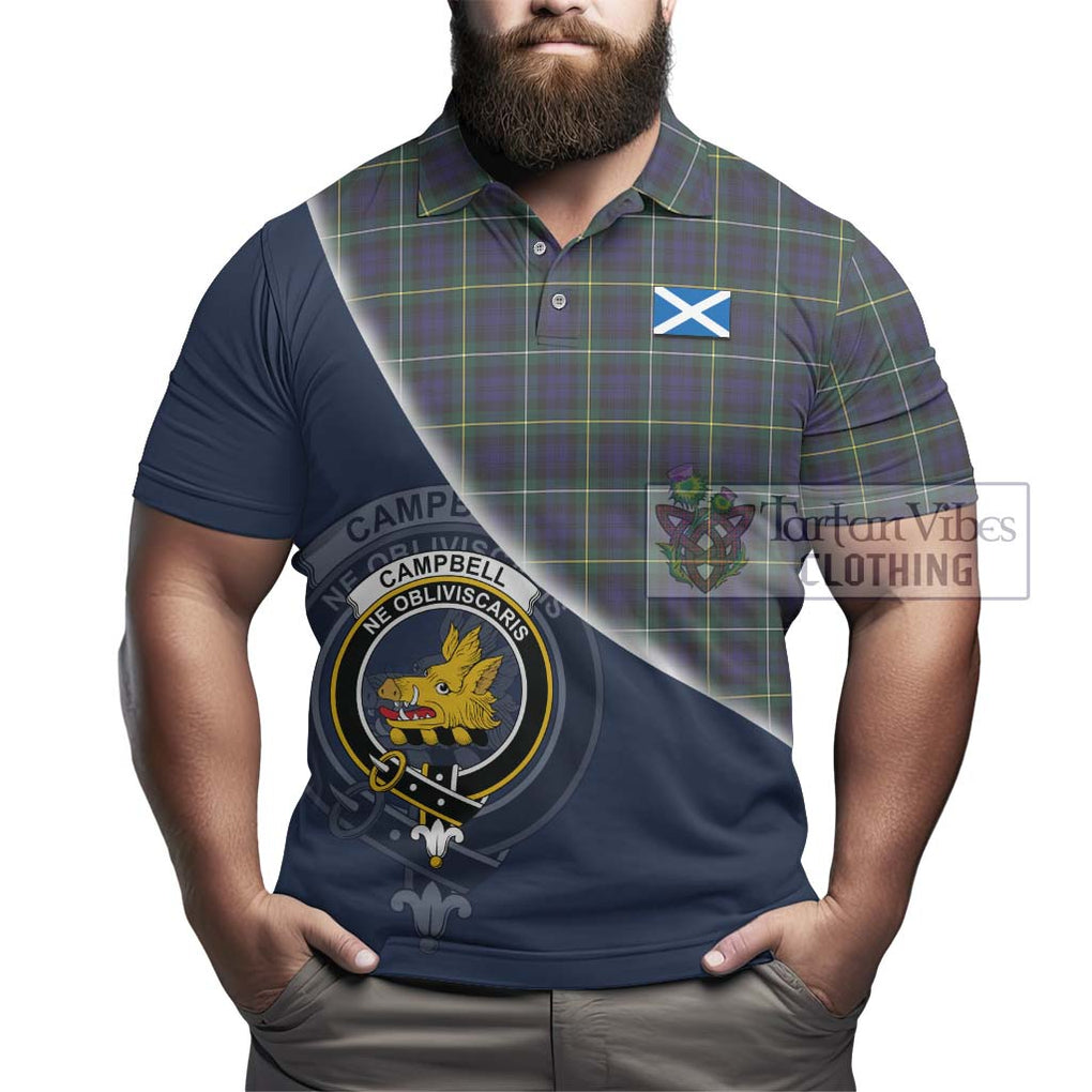 Campbell Argyll Modern Tartan Polo Shirt with Personalised National Flag and Family Crest Half Style - Tartanvibesclothing Shop