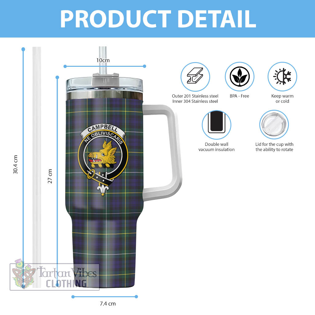 Tartan Vibes Clothing Campbell Argyll Modern Tartan and Family Crest Tumbler with Handle