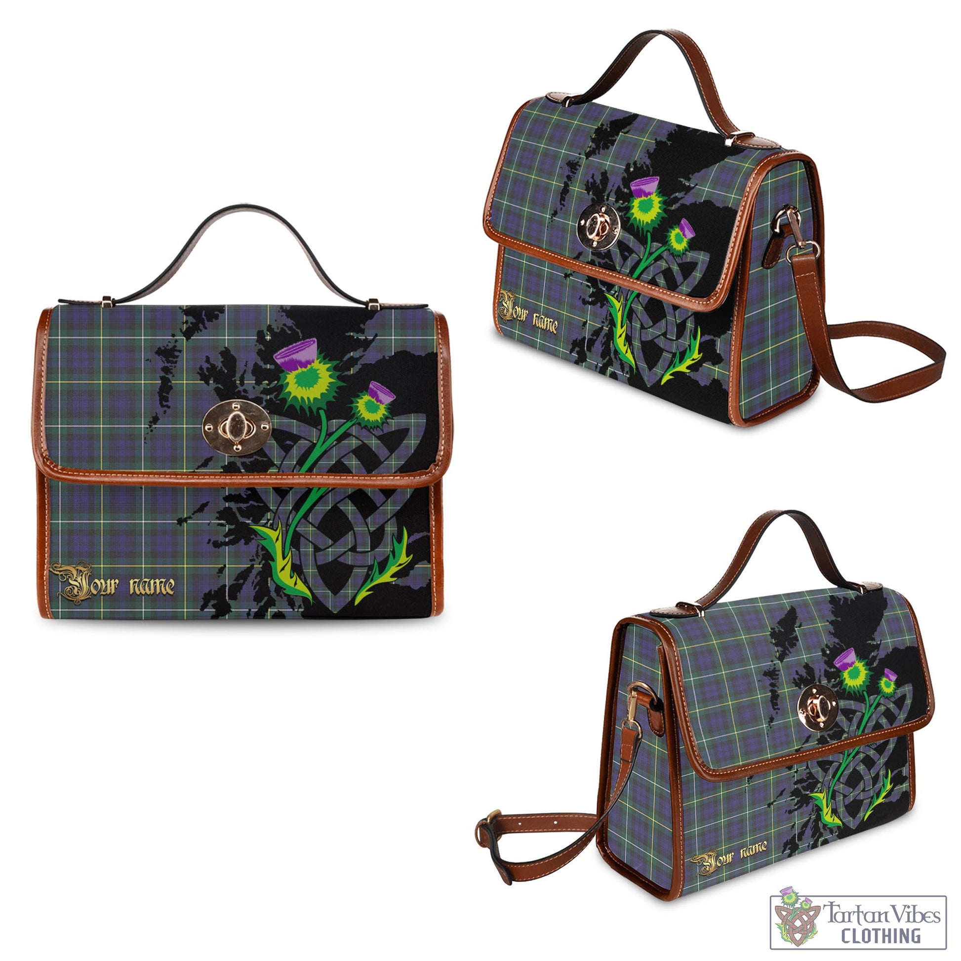 Tartan Vibes Clothing Campbell Argyll Modern Tartan Waterproof Canvas Bag with Scotland Map and Thistle Celtic Accents