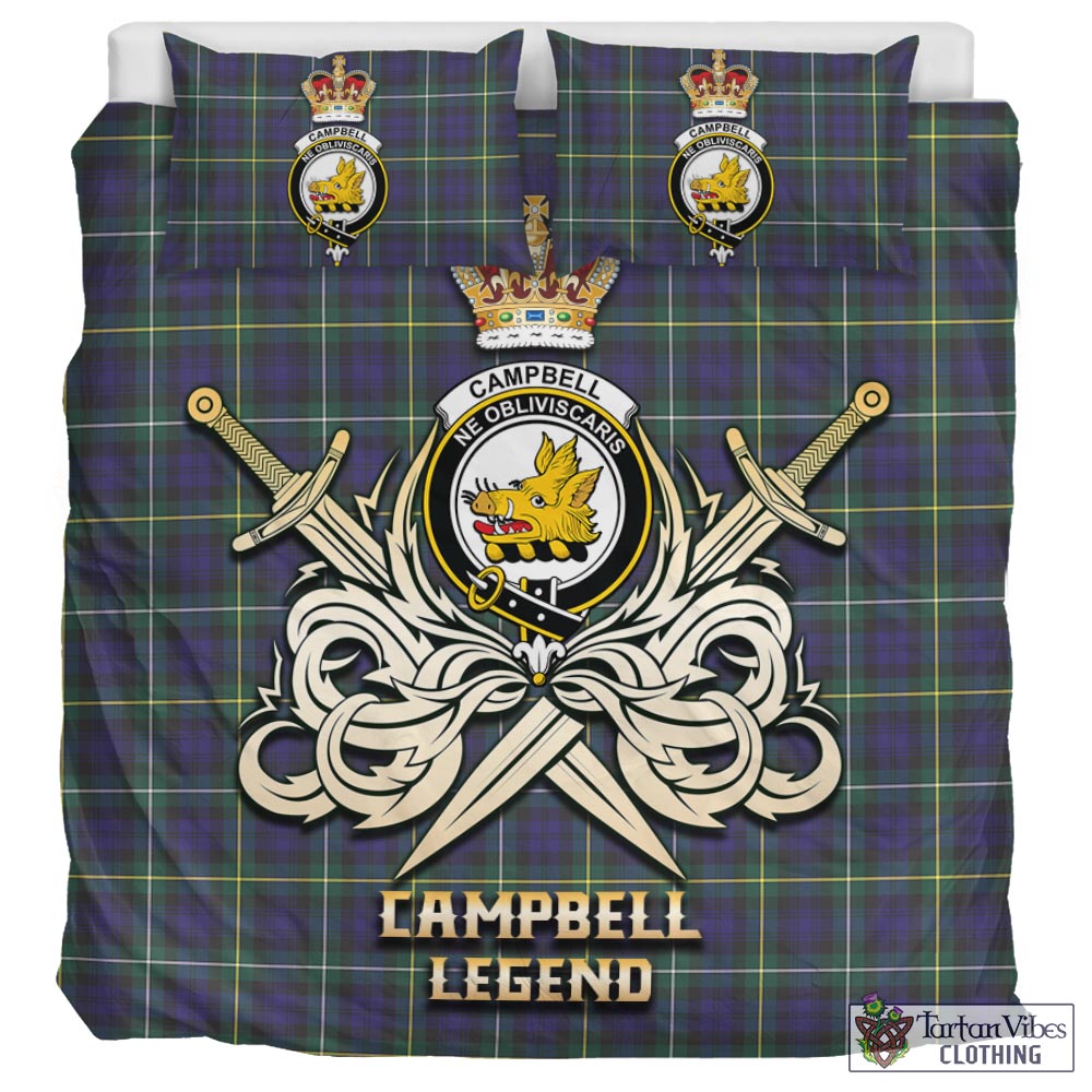 Tartan Vibes Clothing Campbell Argyll Modern Tartan Bedding Set with Clan Crest and the Golden Sword of Courageous Legacy