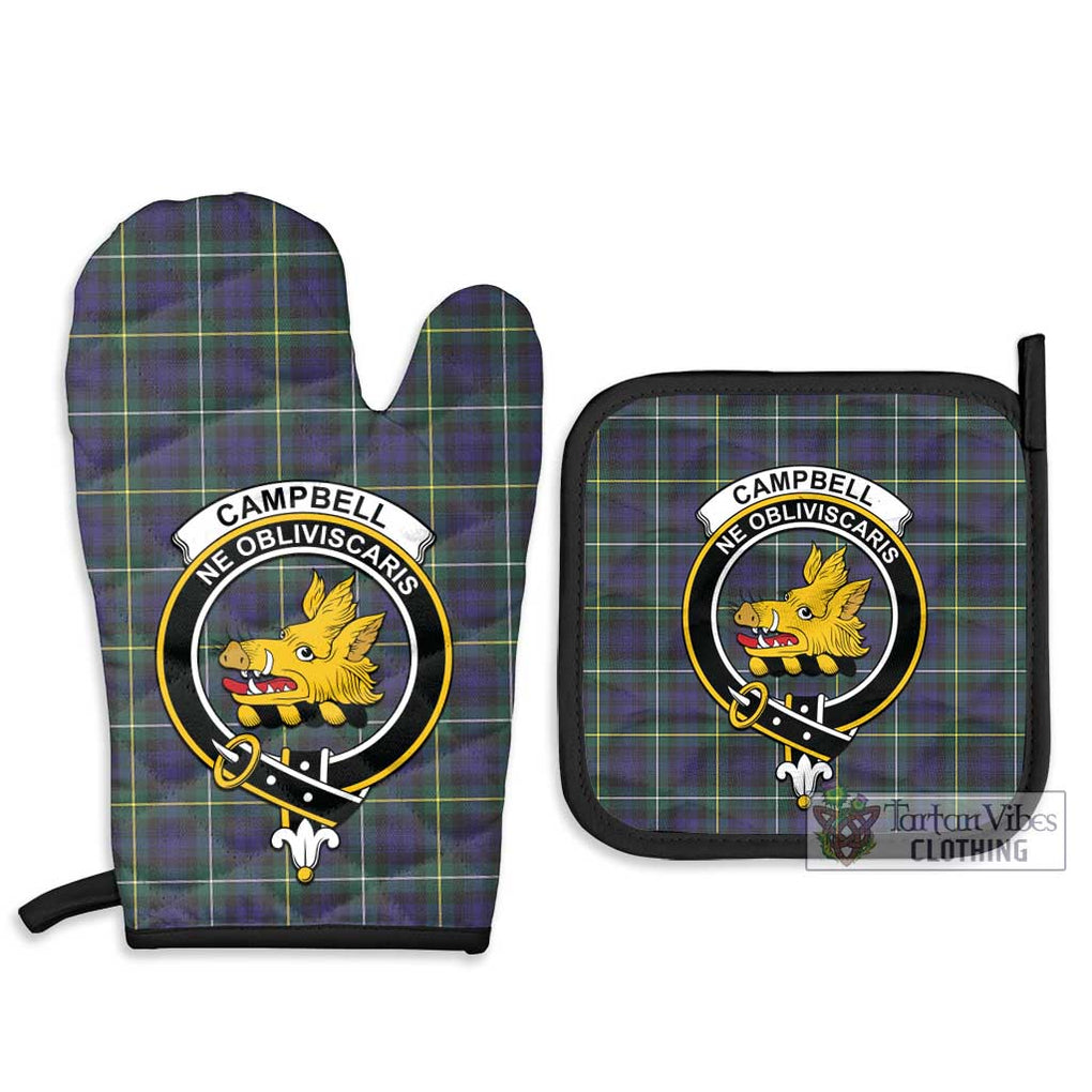 Campbell Argyll Modern Tartan Combo Oven Mitt & Pot-Holder with Family Crest Combo 1 Oven Mitt & 2 Pot-Holder Black - Tartan Vibes Clothing