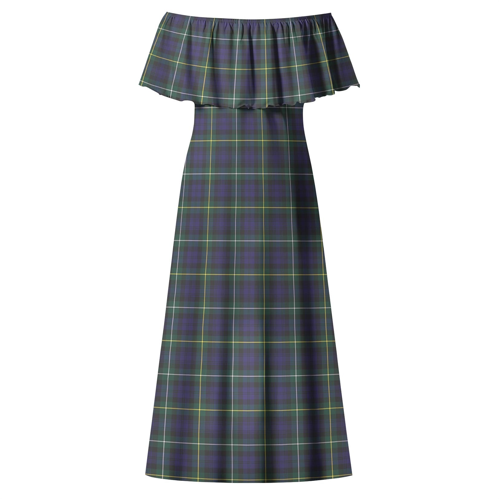 Campbell Argyll Modern Tartan Off Shoulder Long Dress - Tartanvibesclothing